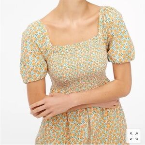 J. Crew Factory |  Smocked Midi Dress | Puff Sleeves | Peaches Print